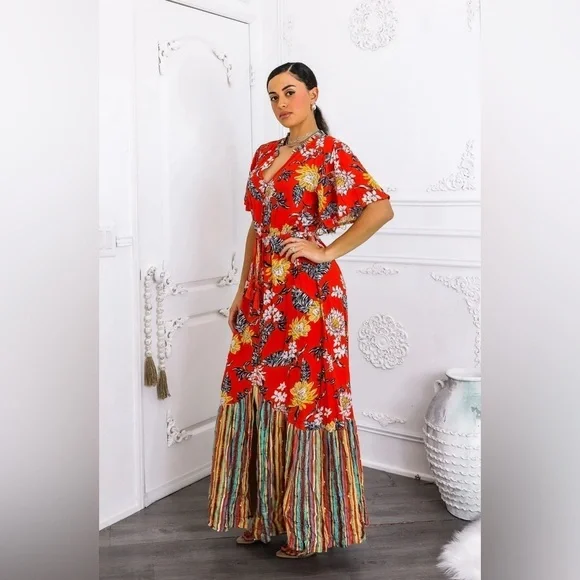 Floral Red Maxi Dress - Picture 3 of 5